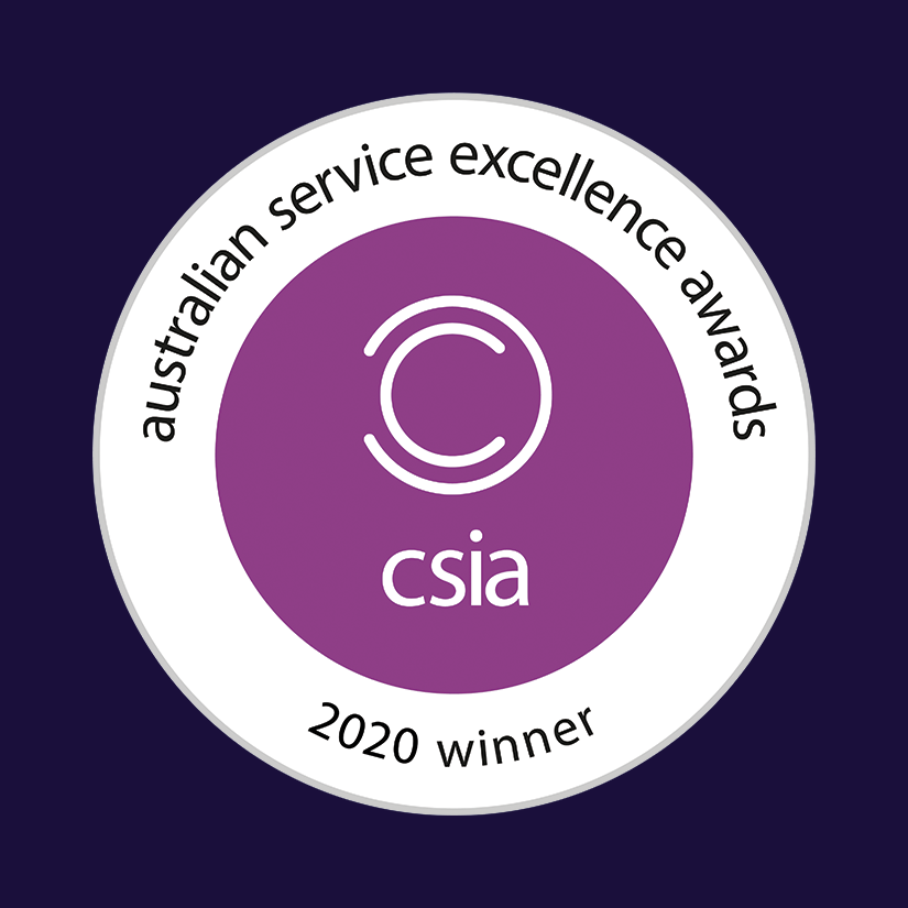 circular logo displaying award recognition by the australian service excellence awards.