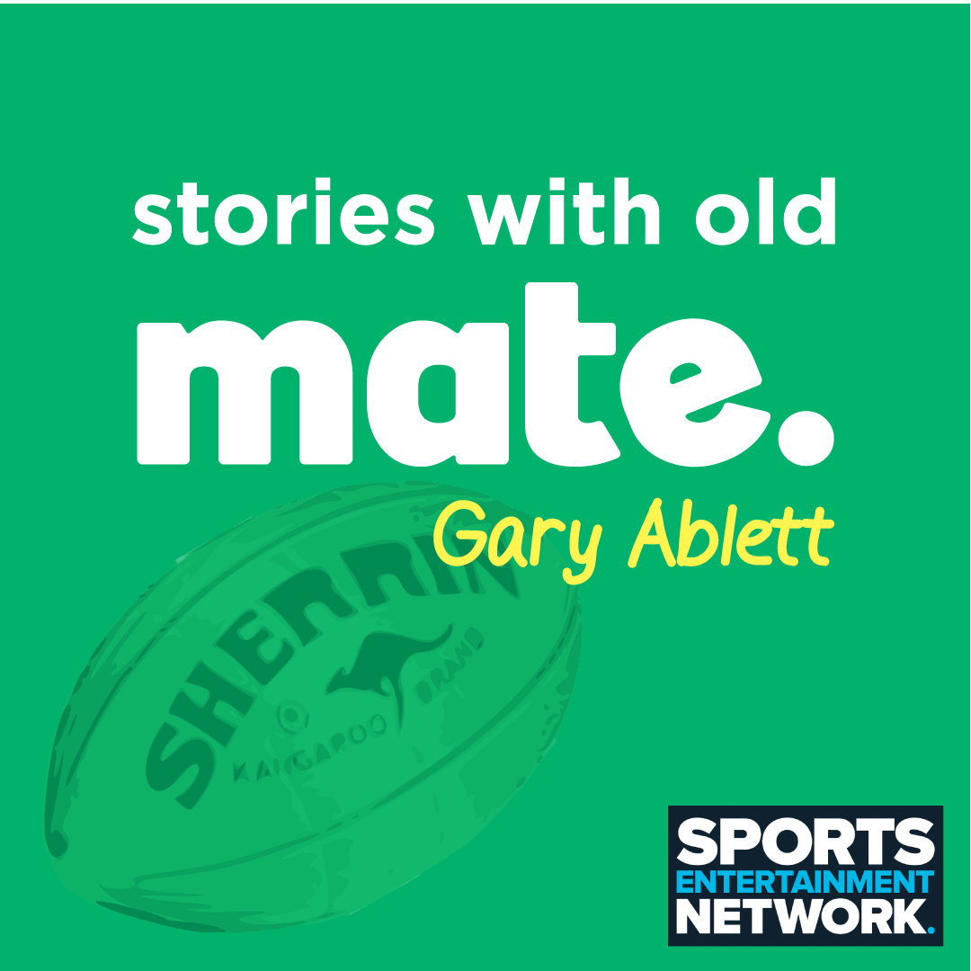 rugby ball overlay beneath interview title by the sports entertainment network