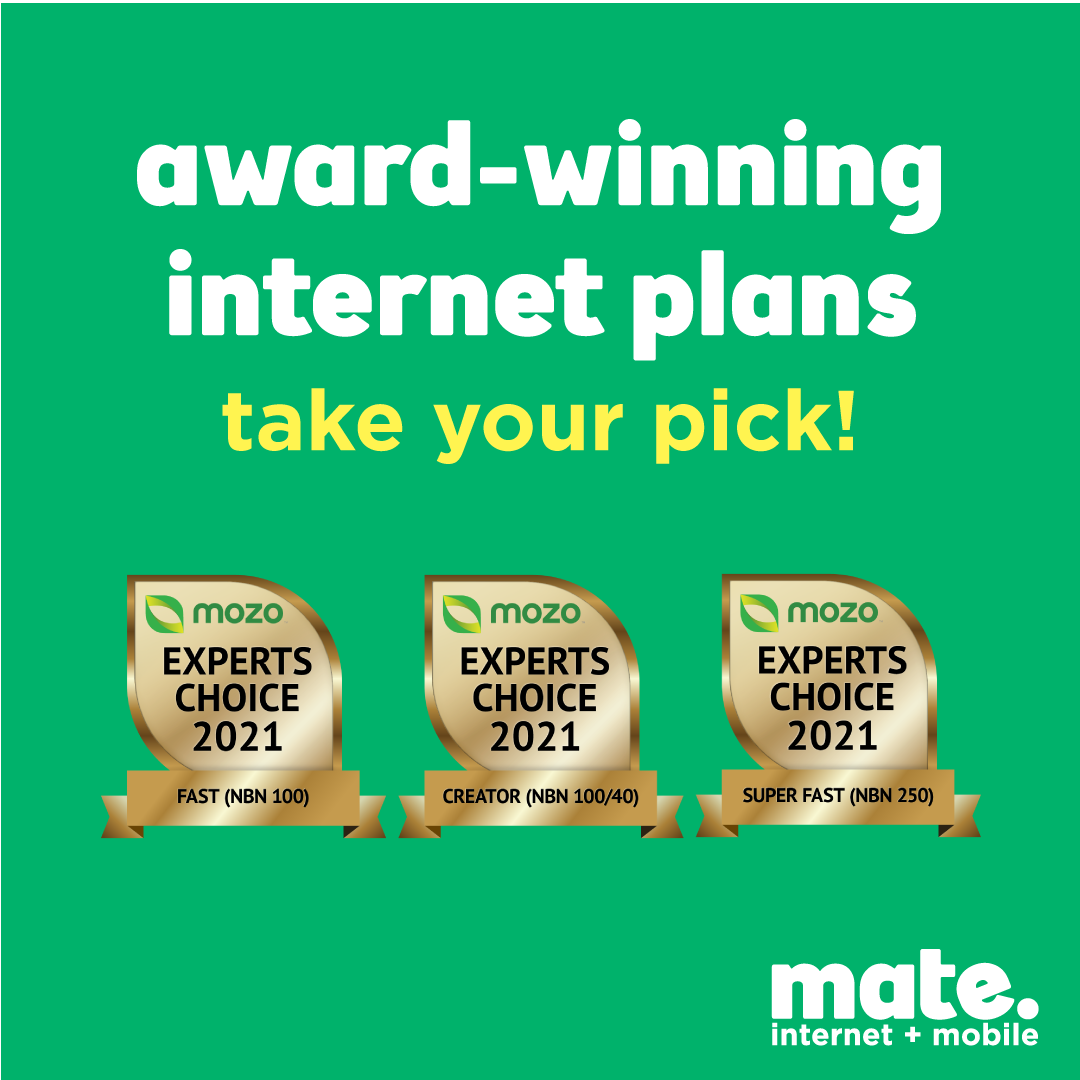 award-winning internet plans showcased by mate with three mozo awards