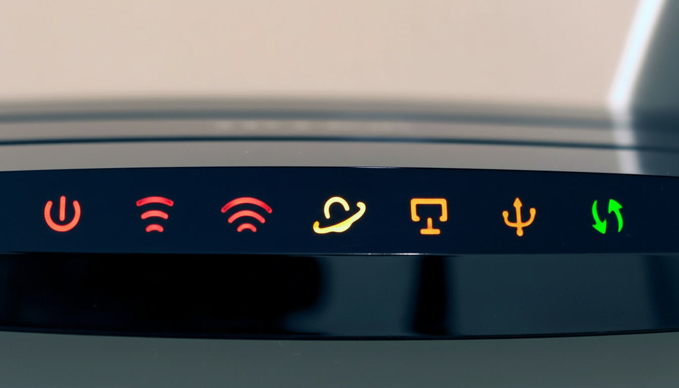 Close Up Of An Internet Modem With Red And Orange Lights