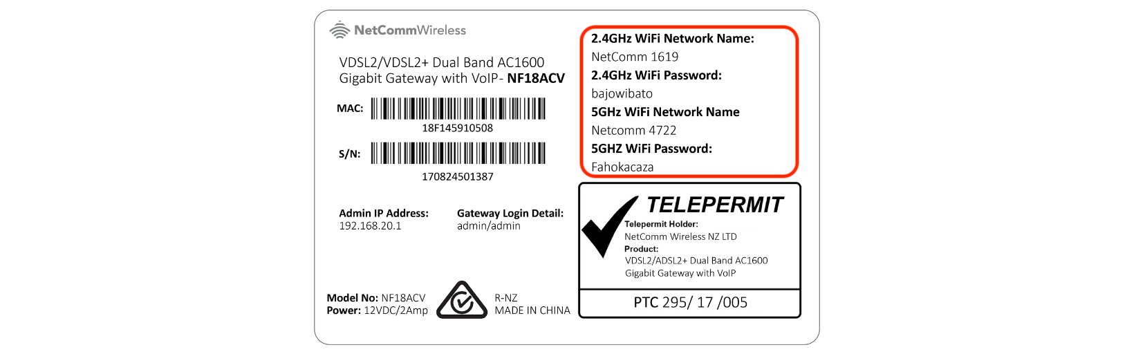 MATE Netcomm Modem Wi Fi details