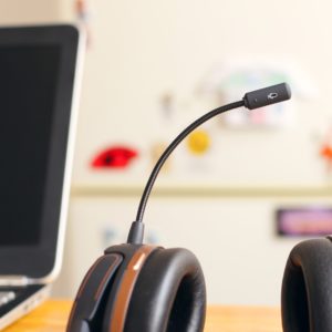 Headset with microphone on desk