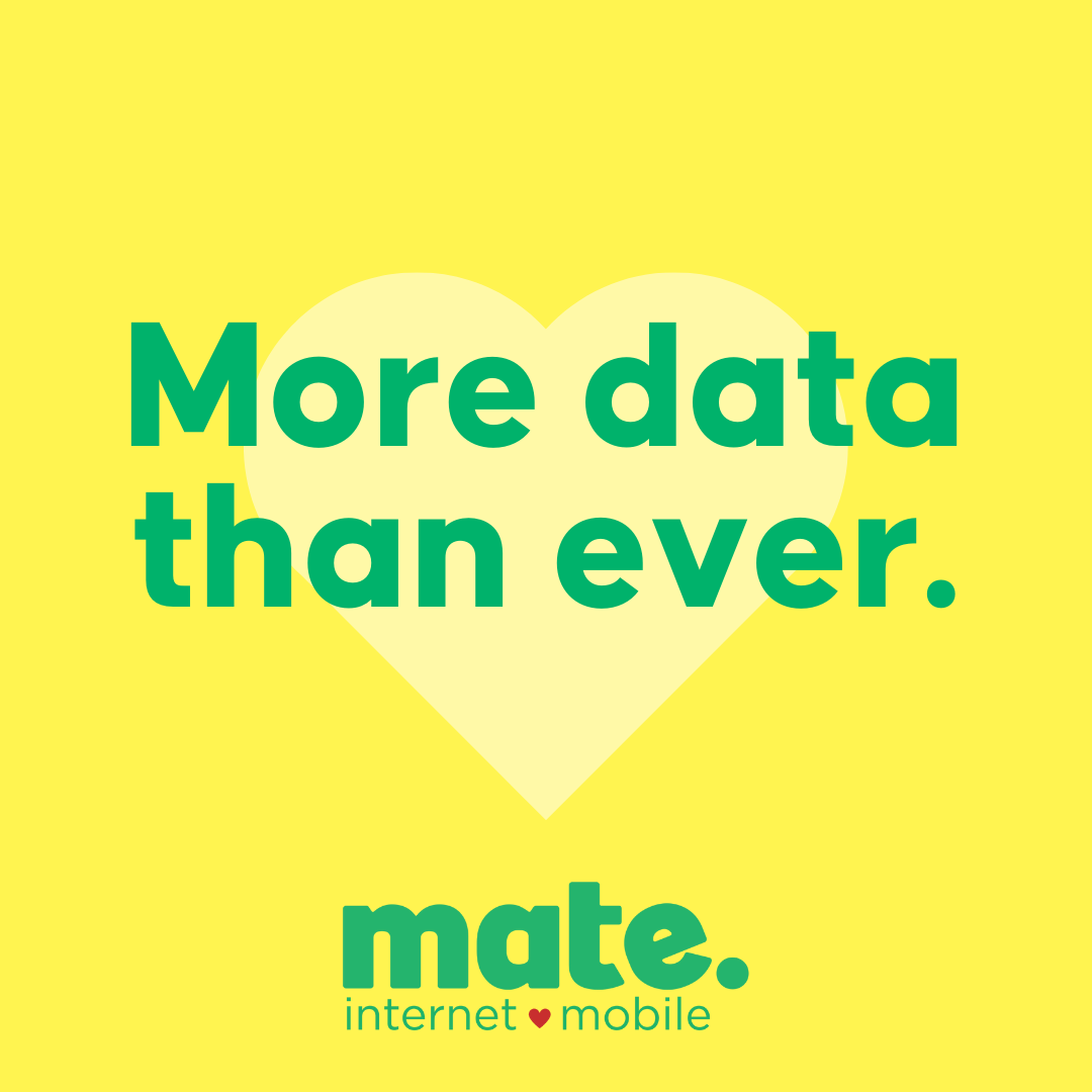 text promoting increased data services by the mate brand.