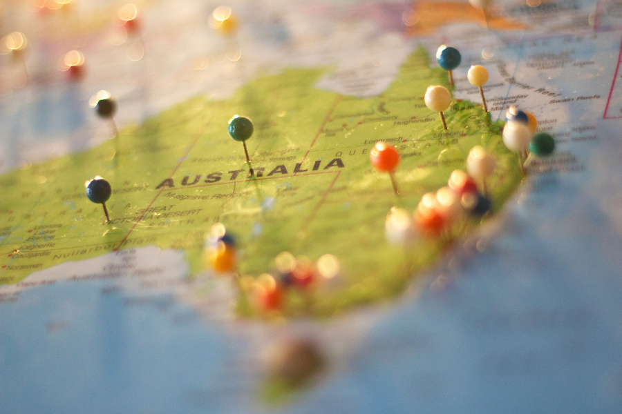 pins marking locations on a map of australia