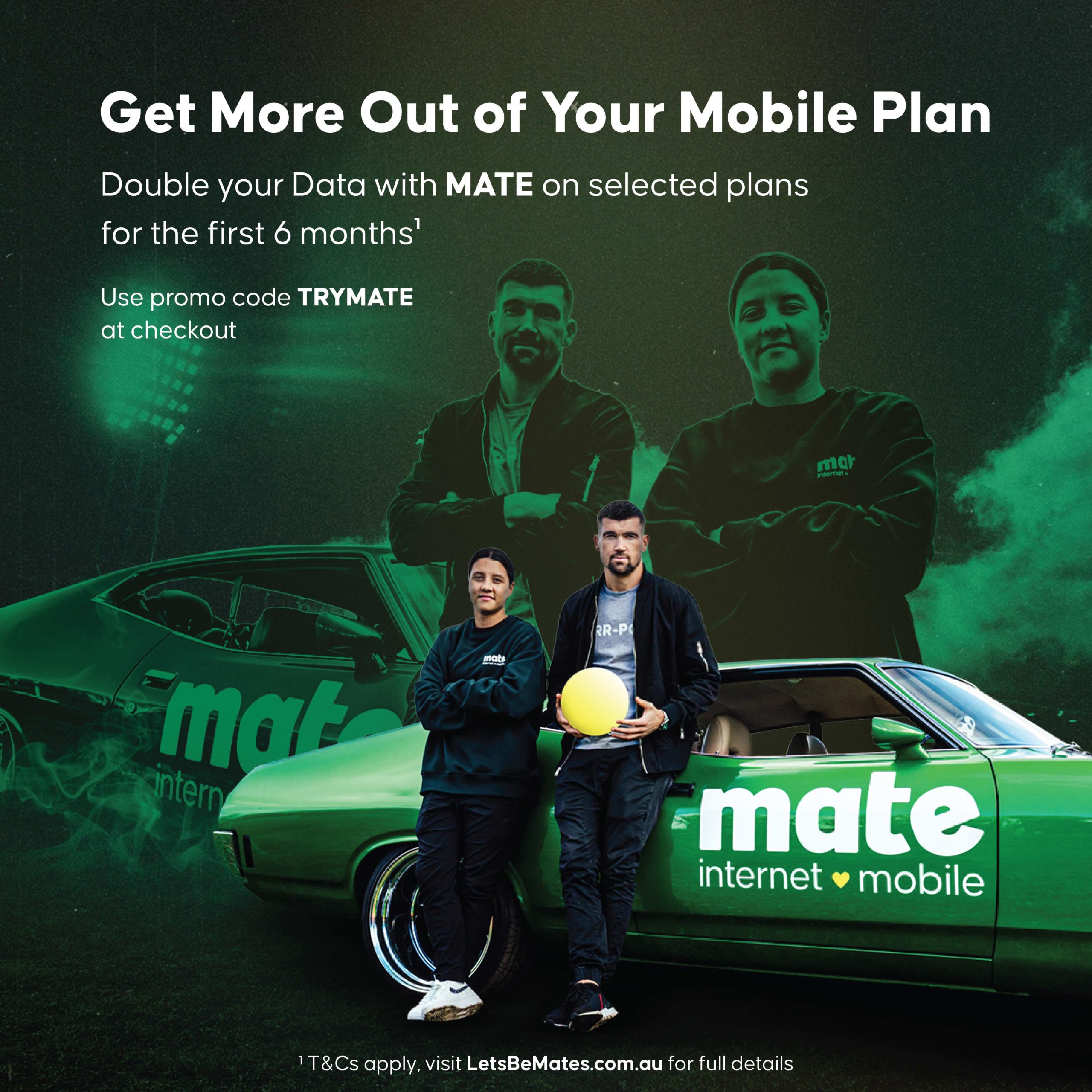 two people standing beside branded car by the mate.