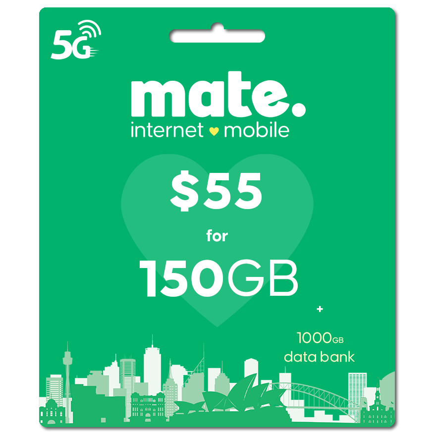 Mate Sim Card Mobile Plan Pack $55 For 150gb 5g