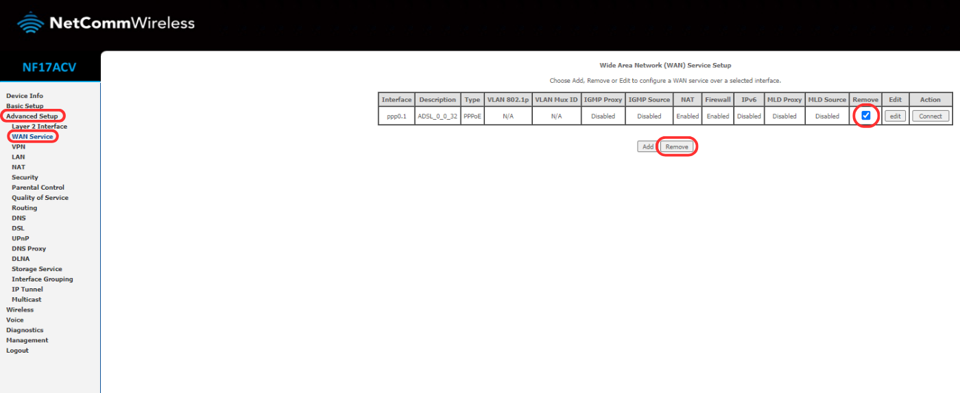 Netcomm Nf17acv Modem Router Vdsl Configuration Wan Service