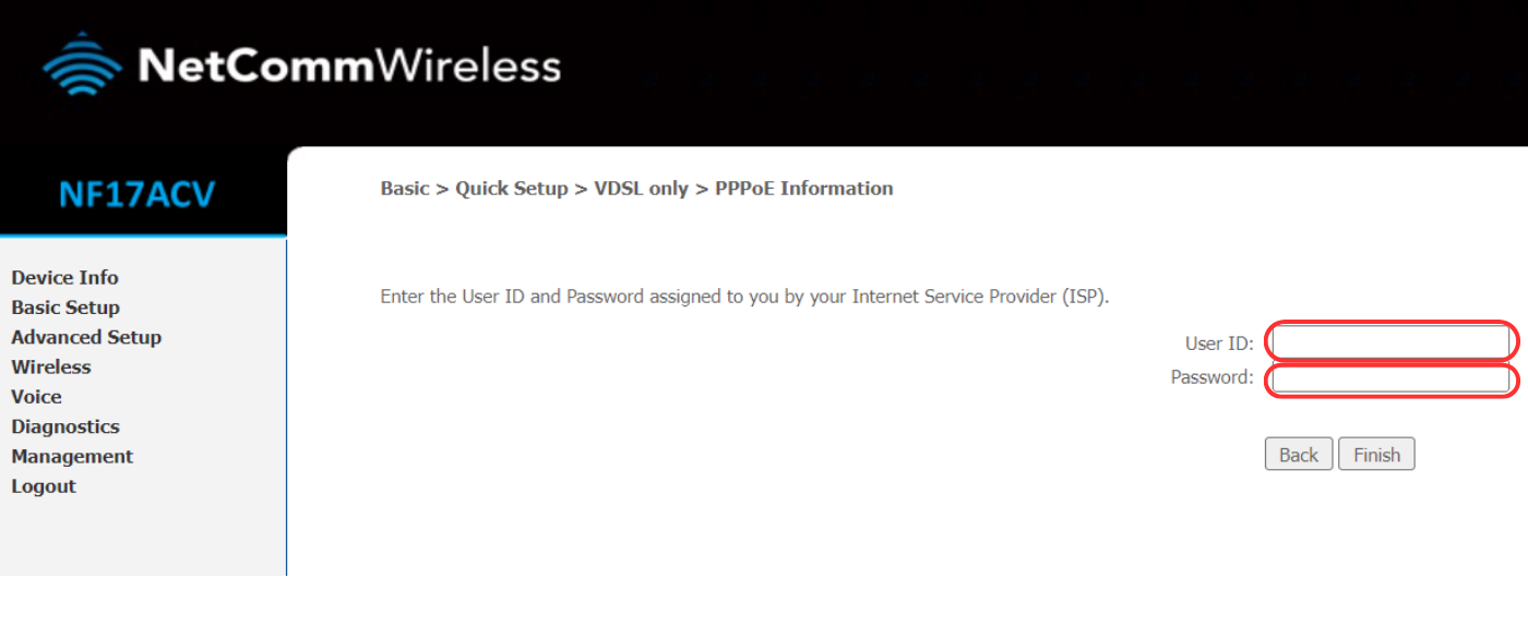 Netcomm Nf17acv Modem Vdsl Configuration Pppoe Username Password