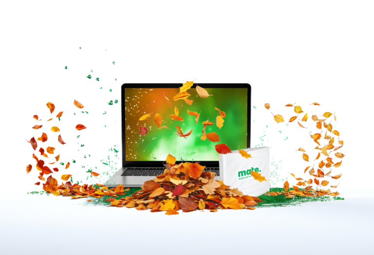a laptop with leaves floating