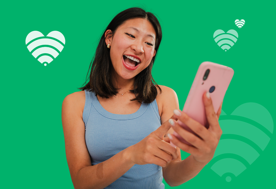 Woman using pink phone