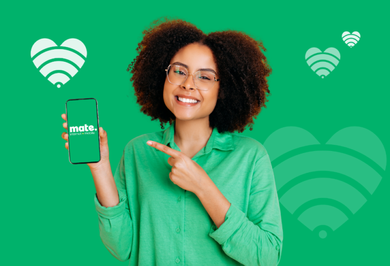 Green shirt lady with phone