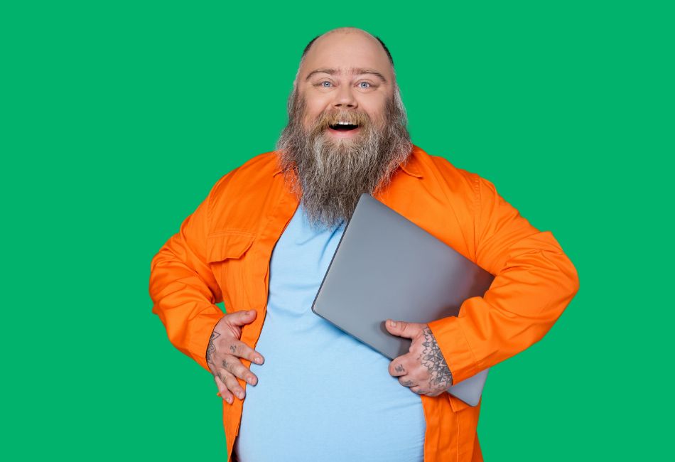 Orange jacket laptop guy