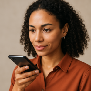  A Woman Talking On Loudspeaker On Her Smartphone