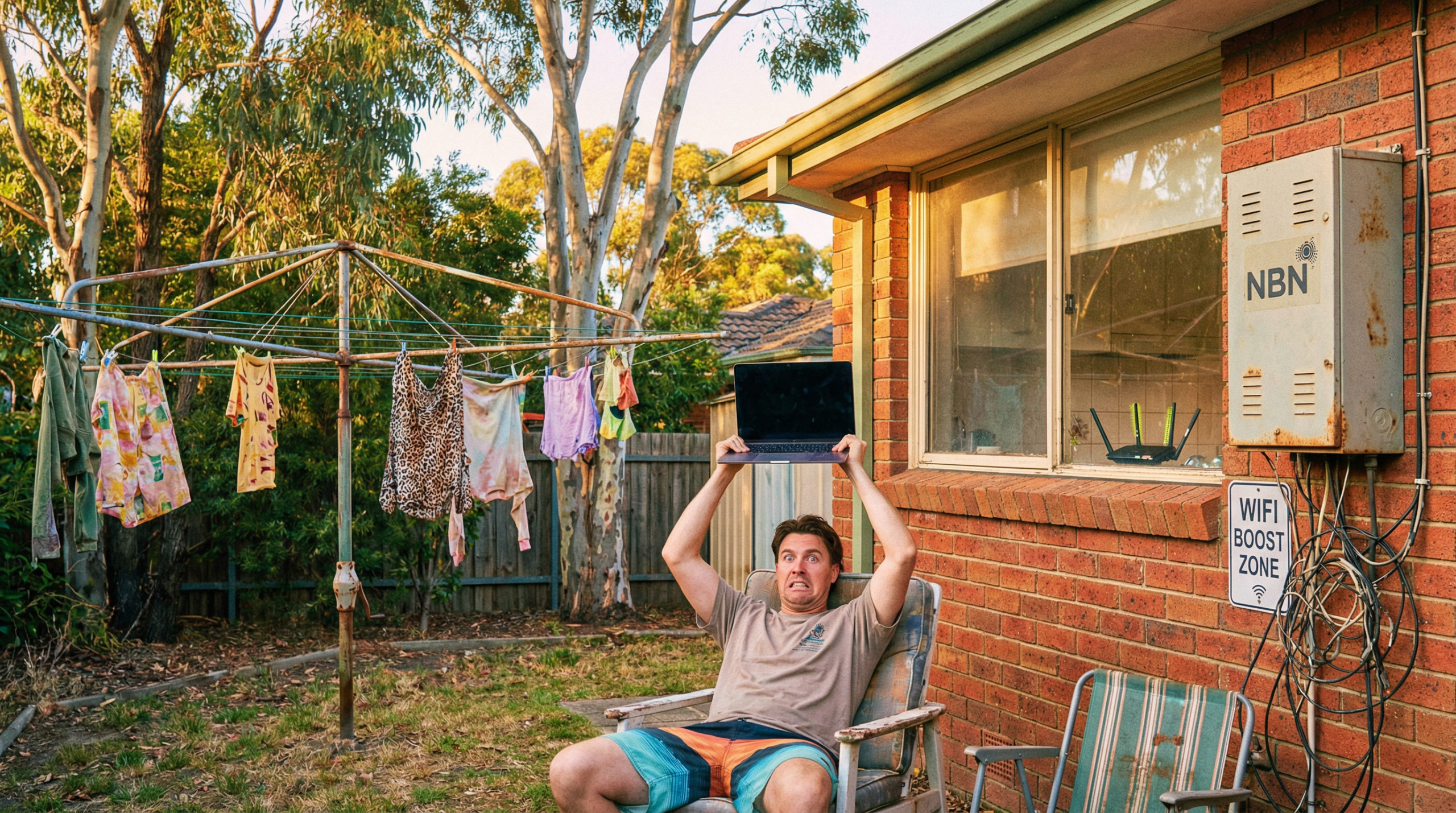 Aussie frustrated customer in backyard