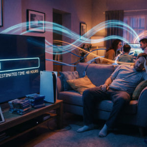 Gemini Image 2 A Surreal And Vibrant Cinematic Photo Of Ps5 Or Xbox With Download Progress Bar 0