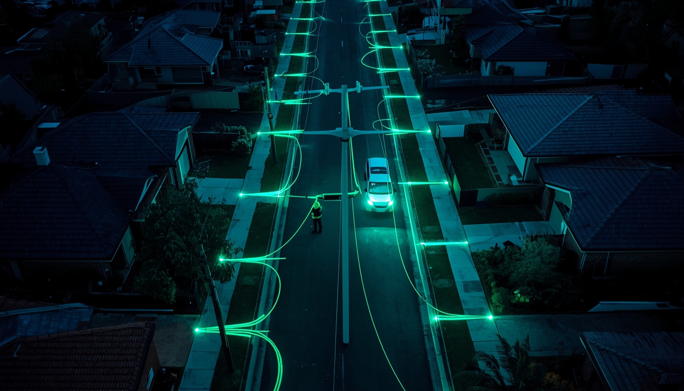 Photo Of Australian Suburban Street With Houses Nbn Technician Installing