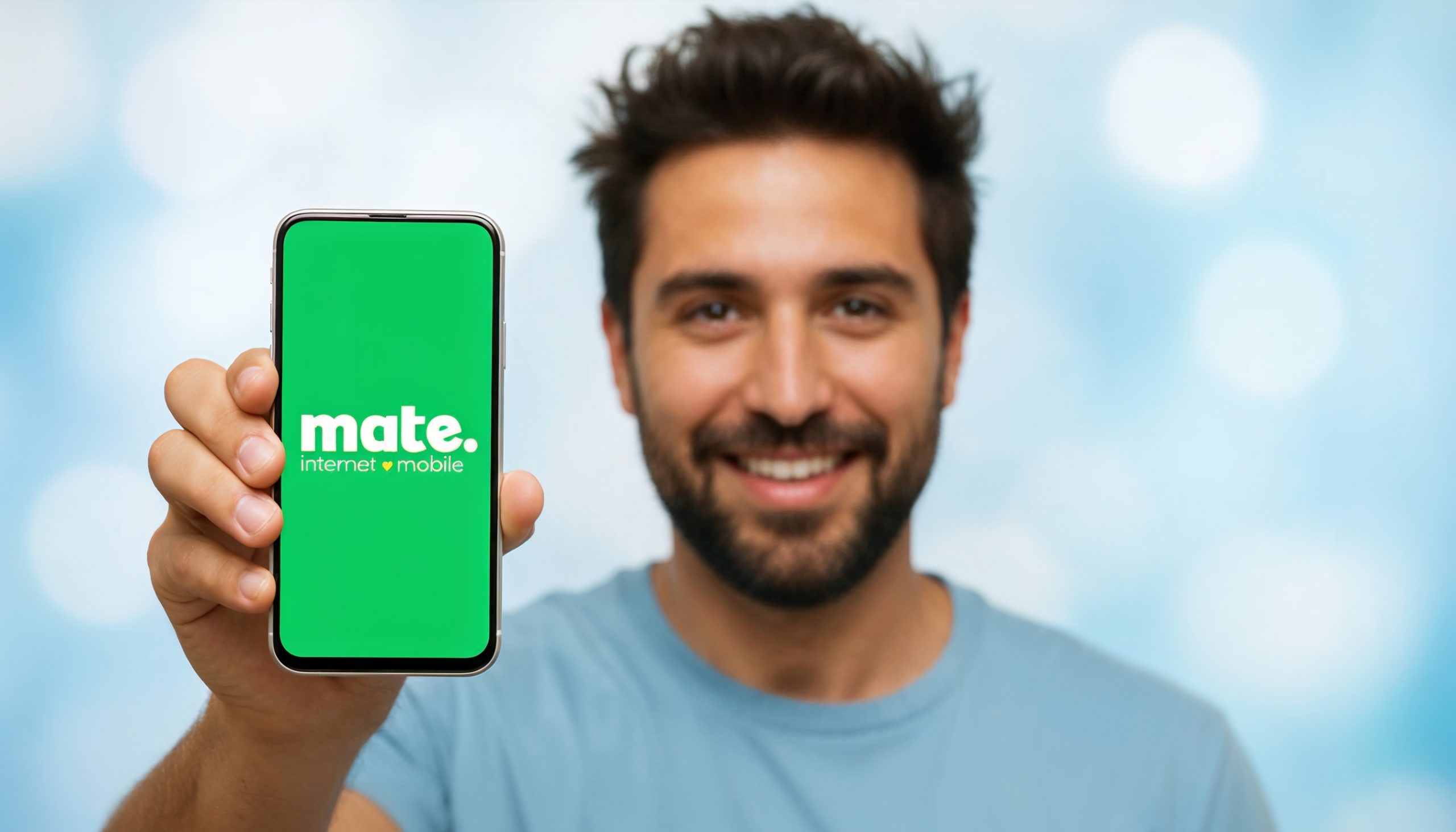Man holding his new MATE mobile