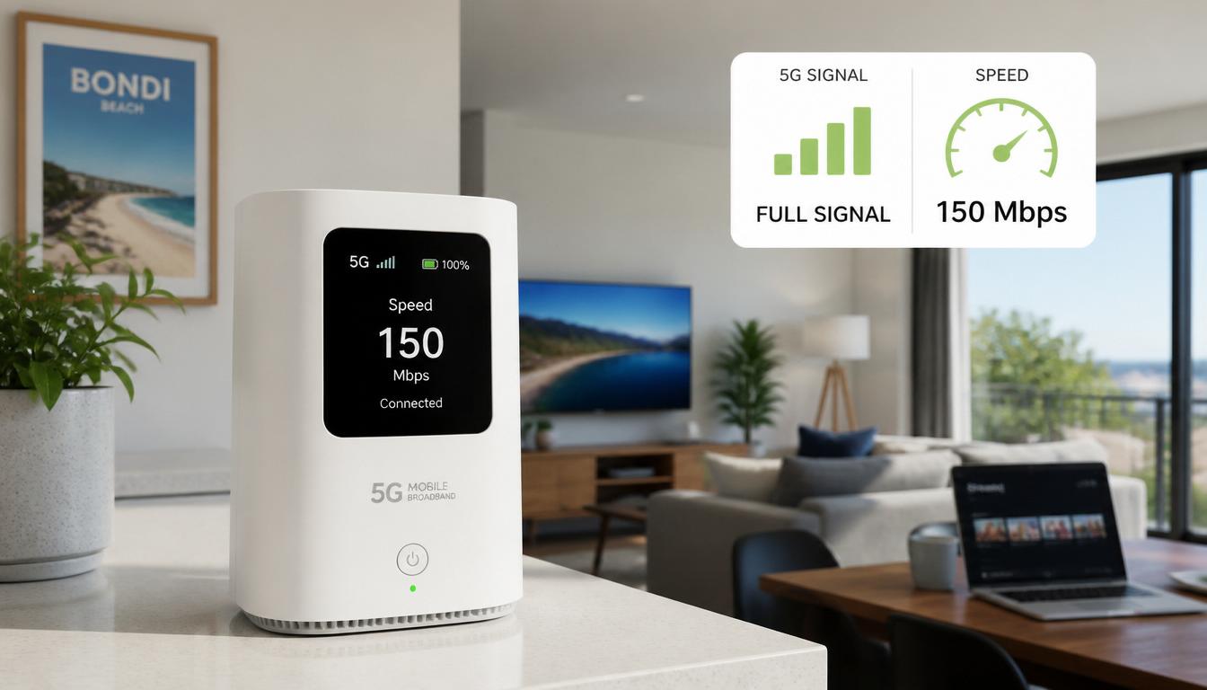 5g Mobile Broadband Router In A Modern Australian Home Showing Full Signal